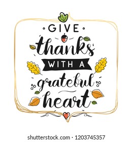 Thanksgiving day. Logo, text design. Typography for greeting cards and posters. Give thanks.