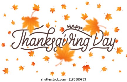 Thanksgiving Day. Maple fall leaves and lettering calligraphy for Thanksgiving