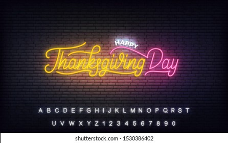 Thanksgiving Day neon. Lettering template for Thanksgiving Day celebration