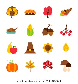 Thanksgiving Day Objects. Vector Illustration. Seasonal Holiday Set of Items Isolated over White.