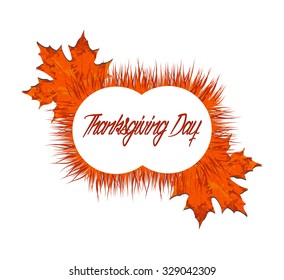Thanksgiving day on circles with autumn maple leaves and grass