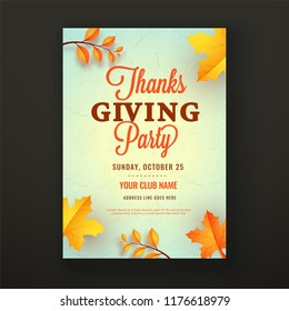 Thanksgiving day party poster, flyer or invitation card design.