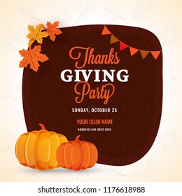 Thanksgiving day party poster, flyer or invitation card design.