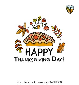 Thanksgiving day, pie sketch for your design. Vector illustration