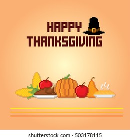 Thanksgiving day. Pixel art. Old school computer graphic style. Games elements