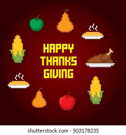 Thanksgiving day. Pixel art. Old school computer graphic style. Games elements