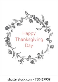 Thanksgiving day postcard. Sketch with autumn berries.