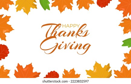 Thanksgiving day poster with leaves. Holiday invitation.