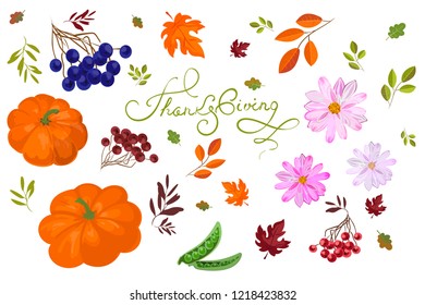 Thanksgiving Day Potluck party,  vector illustration set isolated