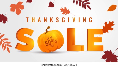 Thanksgiving day sale autumn background. Vector illustration