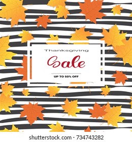 Thanksgiving Day Sale Autumn Traditional Holiday Shopping Discount Seasonal Price Off Banner Flat Vector Illustration