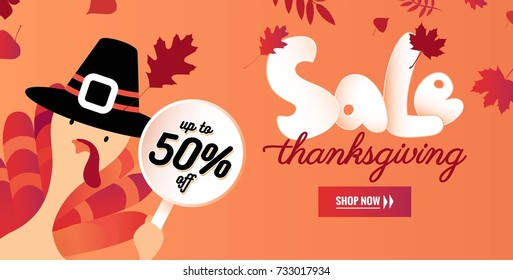 Thanksgiving day sale banner. Autumn background. Vector illustration