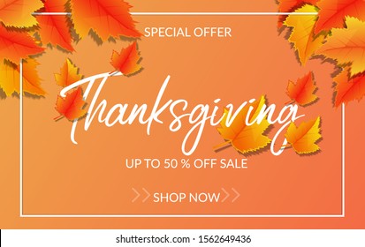 Thanksgiving day sale banner. Seasonal lettering.vector illustration