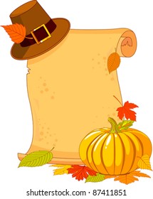 Día de Acción de Gracias con sombrero de peregrino y calabaza