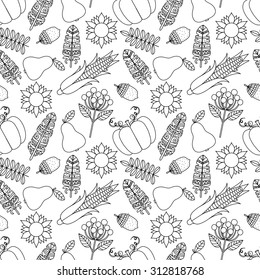 Thanksgiving Day seamless pattern. Autumn repeatable background in black and white