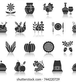 Thanksgiving day seamless pattern. Black silhouette with reflection on white vector illustration. Monochrome background season celebration symbol. Print, wrapping, textile, card, banner, flyer design