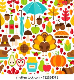 Thanksgiving Day Seamless Pattern. Flat Design Vector Background. Autumn Holiday.