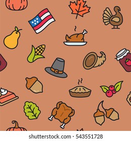 Thanksgiving Day Seamless Pattern Minimal Color Flat Line Stroke Icon Pictogram Symbol Illustration Set Collection
