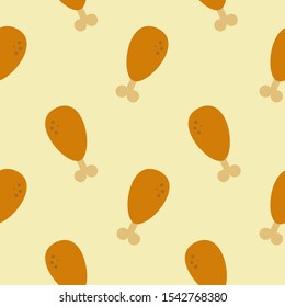 Thanksgiving day seamless pattern with roasted turkey or chicken for greeting card, gift box, wallpaper, fabric, web design.