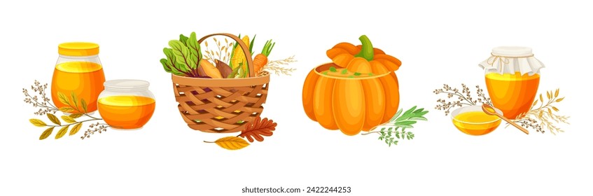 Thanksgiving Day Symbol and Festive Food Vector Set