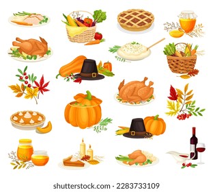 Thanksgiving Day Symbol and Food Big Vector Set