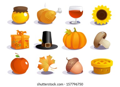 Thanksgiving day symbols and icons vector collection