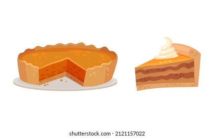 Thanksgiving day symbols set. Pumpkin pie vector illustration