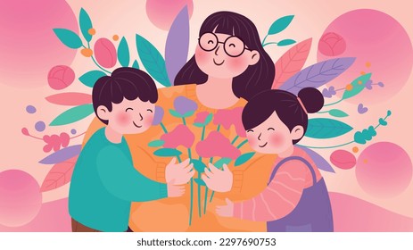 Thanksgiving Day, Teacher's Day, Mother's Day, holiday, women, children, vector, illustration, design ,pink,warm