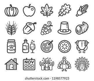 thanksgiving Day thin line icon set