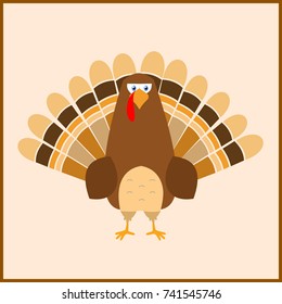 Thanksgiving day turkey, flat style, no hat. Cute cartoon.