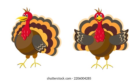 Thanksgiving day. Turkey illustration. Festive turkey. Two brown turkeys