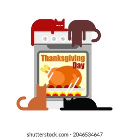 Thanksgiving Day. Turkey in kitchen oven. Preparing family Thanksgiving dinner. Festive traditional food