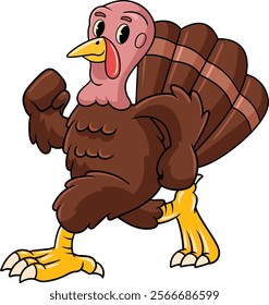 Thanksgiving Day Turkey in Retro Cartoon Character Illustration