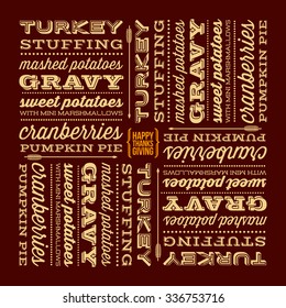 Thanksgiving Day typographic design. traditional thanksgiving dinner menu listed in retro display fonts.