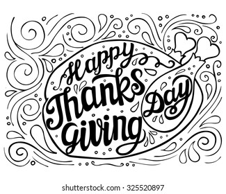 Thanksgiving Day typography poster.Doodle lettering card.Vector illustration