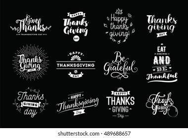 Thanksgiving day typography set. Labels, logo, text design. Usable for banners, greeting cards, posters etc