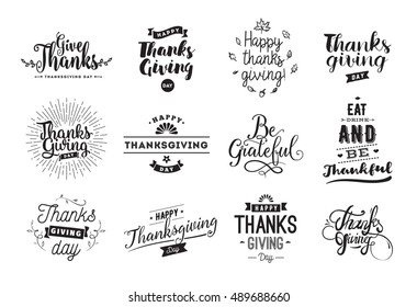 Thanksgiving day typography set. Labels, logo, text design. Usable for banners, greeting cards, posters etc 