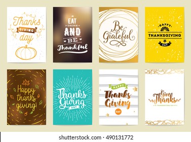 Thanksgiving day typography set. Labels, logo, text design. Usable for banners, greeting cards, posters etc 