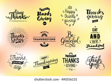 Thanksgiving day typography set. Labels, logo, text design. Usable for banners, greeting cards, posters etc 