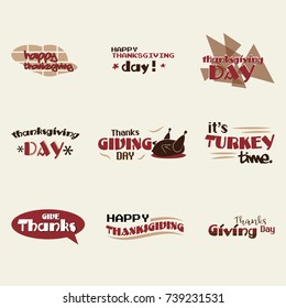 Thanksgiving day typography set. Labels, logo, text design. Usable for banners, greeting cards, posters etc
