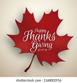 Thanksgiving day vector background with red autumn maple leaf
