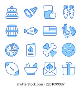 Thanksgiving day vector glyph icons set.  Modern glyph symbols. Collection of traditional holiday elements.