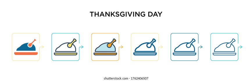 Thanksgiving day vector icon in 6 different modern styles. Black, two colored thanksgiving day icons designed in filled, outline, line and stroke style. Vector illustration can be used for web, 
