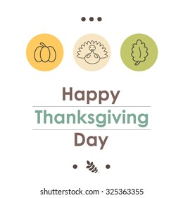 thanksgiving day vector icons design for card, poster or banner with autumn leaf, turkey bird and pumpkin 