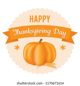 Thanksgiving Day. Vector illustration. Autumn harvest festival. Image for banner, poster or greeting card. Place for text. Illustration of a pumpkin with a predatory sign.