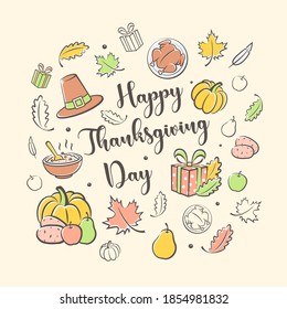 Thanksgiving Day vector illustration. Thanksgiving composition made up of Icon set.