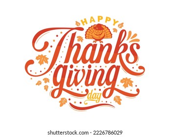 Thanksgiving day vector illustration hand drawing autumn season calligraphy of thanksgiving for greeting cards, templete, poster background.