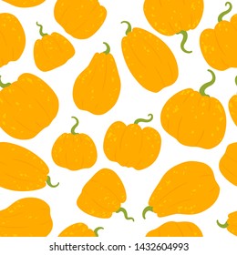 Thanksgiving Day! Vector seamless pattern with orange pumpkins on a white background. Simple flat illustration in cartoon style. Ideal for textiles, fabrics, printing, packaging, wrapping pape