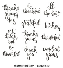 Thanksgiving day vintage gift tags and cards. Handwritten lettering. Hand drawn design elements. Printable items 