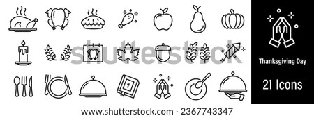 Thanksgiving day Web Icons. Pray, Turkey, Autumn, Pumpkin, Cutlery. Vector in Line Style Icons Foto d'archivio © 